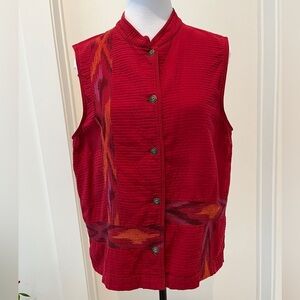SUSAN BRISTOL 100% Cotton Button Front Red Vest Western Southwestern Boho Layer